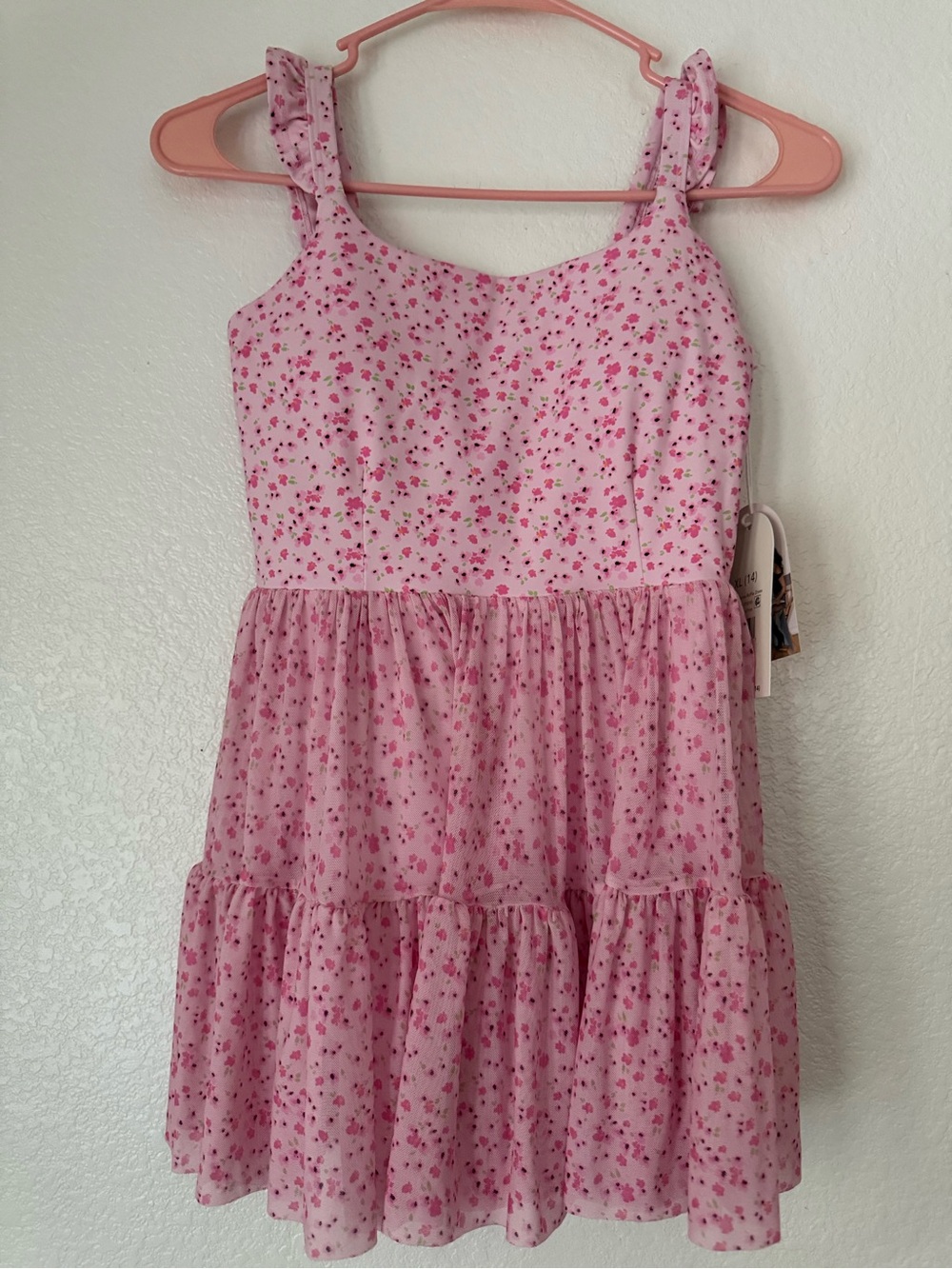 Girls' Pink Floral Tiered Sundress with Ruffled Straps